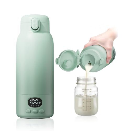 Portable Bottle Warmer - Dual Heating Modes for Breast Milk & Water, 17 Ounces, Fast Heating, Long Lasting Battery, Ideal for Travel, Outdoor, Baby Shower, Light Green
