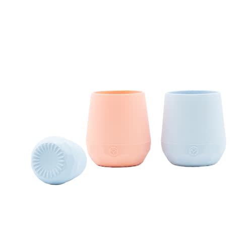 WeeSprout Silicone Baby Training Cups - Set of 2 Soft Silicone Cups - 2 oz Open Cup for Baby 6+ Months - Non-Slip Grip, Weighted Base - Gentle on Gums & Teeth (Pastel Blue & Pastel Coral)