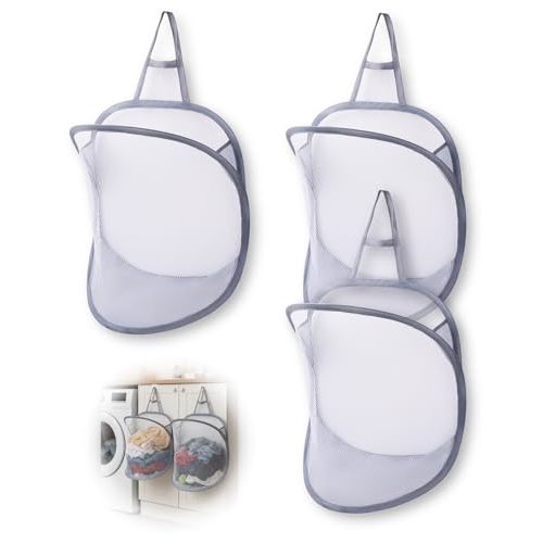 3 Pack Small Hanging Laundry Bag, Foldable Mini Mesh Laundry Hamper Basket