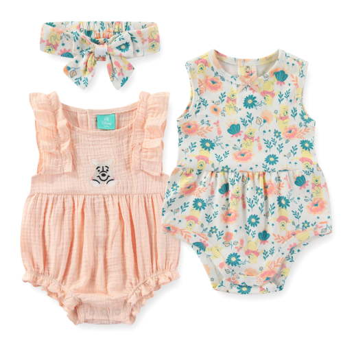 Disney Winnie the Pooh Sleeveless Romper with Headband (Baby Girls), 3 Piece, Sizes 3M-9M