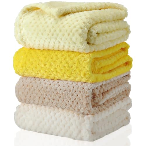 Frienda 4 Pcs Baby Fuzzy Blanket Fluffy Baby Blanket for Boys Girls Soft Warm Infant Newborn Toddler Receiving Nursery Bed Supplies, 32 x 24 Inch(Yellow Color)