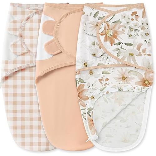 Baby Swaddles for Newborns with Zipper, 100% Cotton Newborn Swaddle Sack, 3 Pack Baby Swaddles 3-6 Months Swaddle Sleep Sack for Newborn Baby Boy Girl Orange Flower