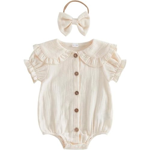 Summer Baby Girl Clothes Newborn Cotton Linen Romper Short Sleeve Infant Smocked Bodysuit Baby Outfits