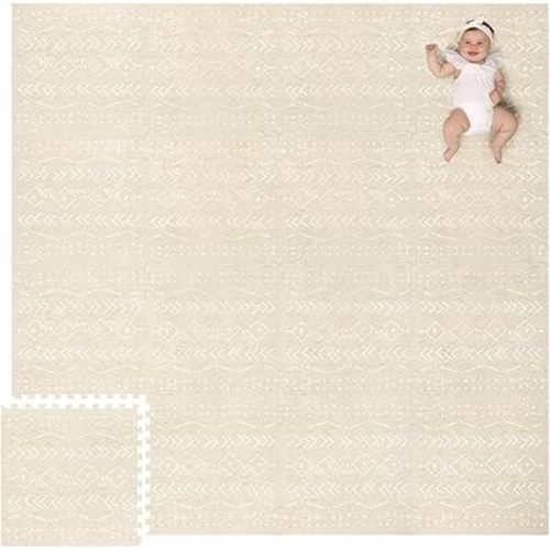 Lillefolk Baby Foam Play Mat - Baby Playmat | Tiles Interlocking Mat - Foam Baby Mat for Babies & Toddlers - Non Toxic Play Mat for Baby Tummy Time Mat Super Luxe Size 8x8 ft (16 Tiles), Beige
