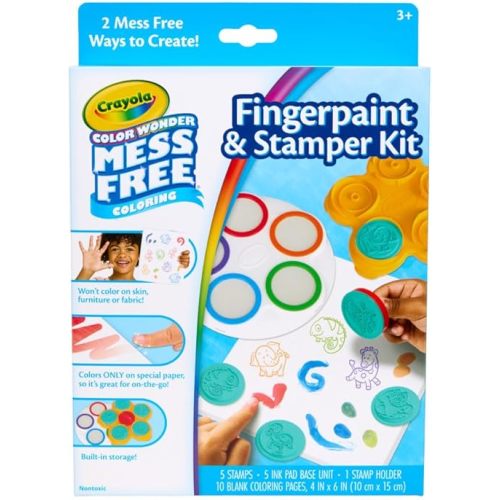 Crayola Color Wonder Mess Free Fingerpaint & Stamper Kit, Safari Stamps for Kids, Color Reveal Ink, Toddler Activity, Gifts, 3+