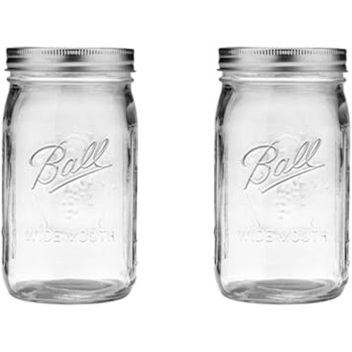 Ball Quart (32oz) Jar with Silver Lid, Wide Mouth, Set of 2