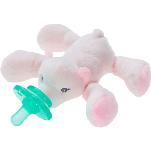 Nookums Paci-Plushies Shakies - Pacifier Holder with Built in Rattle (2 in 1)- Adapts to Name Brand Pacifiers, Suitable for All Ages, Plush Toy Includes Detachable Pacifier (Baby Bear - Pink)