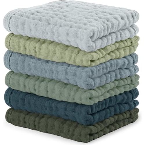 Comfy Cubs Muslin Baby Washcloths 10"x10" 6 Pk - Multi Boy