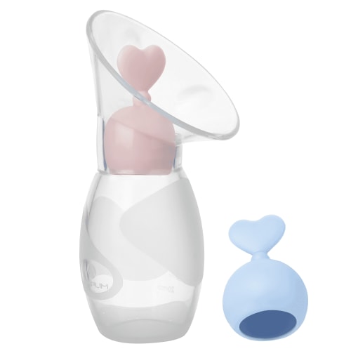 Amplim Compact Silicone Single Manual Breast Pump, Includes 2 Milk Saver Stoppers