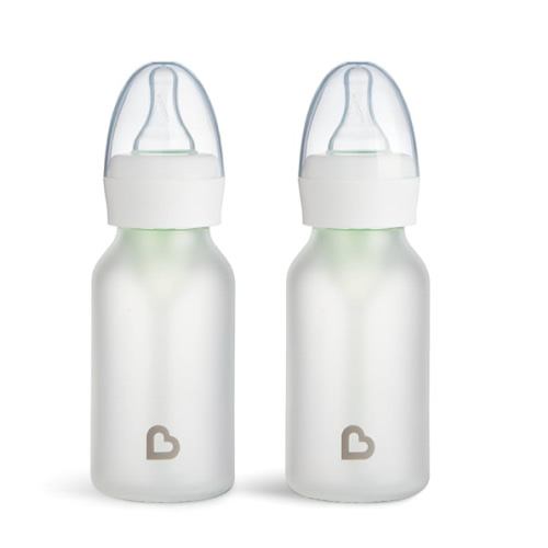 Munchkin Bond Silicone Coated Glass Baby Bottles - Anti-Colic Feeding System with Natural Feel Nipples, 4 Ounce, 2 Pack, White