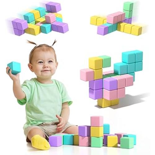 Magnetic Blocks for Toddlers, 1.34in Macaron Magnetic Building Cubes for Kids Ages 1-3, Stem Preschool Stack Construction Educational Toys for 3+ Years Old Boys Girls