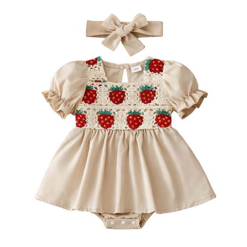 Karoyedx Rompers for Toddler Baby Girl Summer Outfits Infant Bubble Romper - Sleeveless Bodysuit & Cake Smash Outfit Beige Size,6-9 Months
