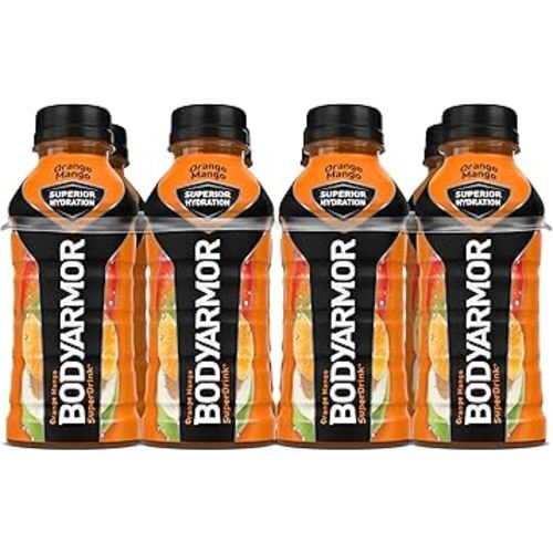 BODYARMOR Sports Drink Sports Beverage, Orange Mango, Coconut Water Hydration, Natural Flavors With Vitamins, Potassium-Packed Electrolytes, Perfect For Athletes, 12 Fl Oz (Pack of 8)