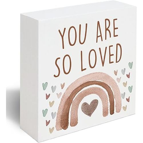 You Are So Loved Boho Rainbow Wooden Box Sign, Little Reminders Desk Sign, Inspirational Quotes Sign Decoration for Kids Room Office Nursery Playroom Girls Room Dorm -A26