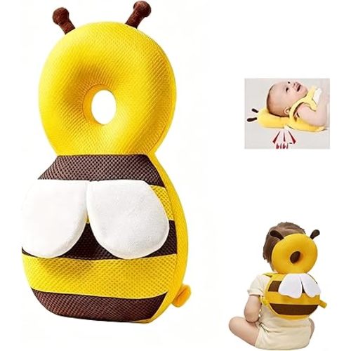 Baby Head Protector Backpack, Soft Breathable Safety Cushion for Walking and Crawling, Unisex Toddler, Yellow Bee