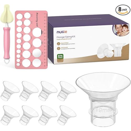 Nuliie 8PCS Flange Sizing kit 19mm for 24mm Flange/Shield of Most Pumps, BPA Free Silicone Flange Inserts, Compatible with Momcozy/Elvie/Spectra/Bellababy/TSRETE/Nuliie Electric Breast Pumps