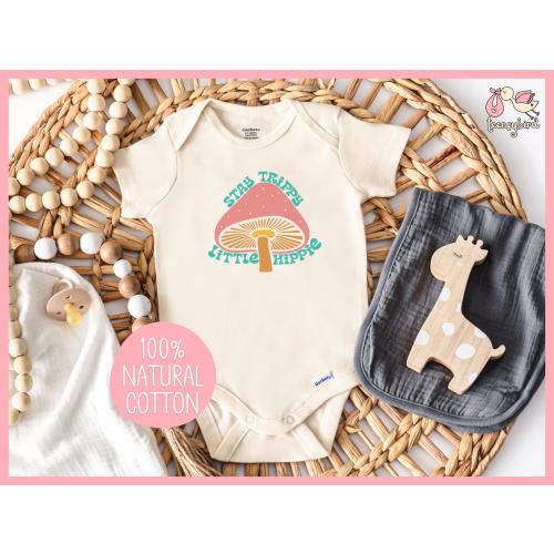 Cute Mushroom Baby Bodysuit, Stay Trippy Little Hippie Infant Romper, Fungi Newborn Baby Grow, Mushroom Baby Shower Gift, Forestcore Baby