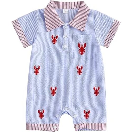 Amazon.com: BemeyourBBs Newborn Baby Boy Summer Clothes Short Sleeve Dress Shirt Romper Button Jumpsuit Gentleman One Piece Outfit (Crawfish Blue, 12-18 Months): Clothing, Shoes & Jewelry