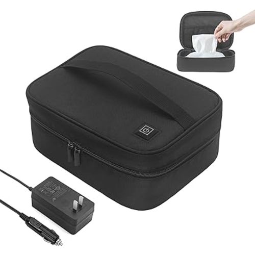 ​​Baby Wipe Warmer with Temperature Control & Car Adapter, Portable Towels Warmer, Bottle Warmer, Large Capacity Multi-Use Heater Bag for Diaper Wipes/Essential Oils, Home/Outdoor Travel Use