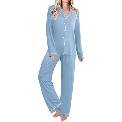 Ekouaer Womens Classic Sleepwear Long Pajama Set S-XXL