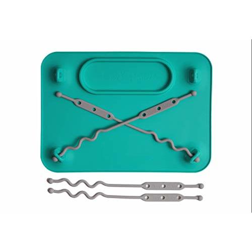 BUSY BABY MAT | Silicone Suction Placemat for Babies & Toddlers with 4 Adjustable Tethers to Attach Toys | Keep Toys Off The Floor, Diswasher Safe, BPA Free | Includes Travel Sleeve (Spearmint)