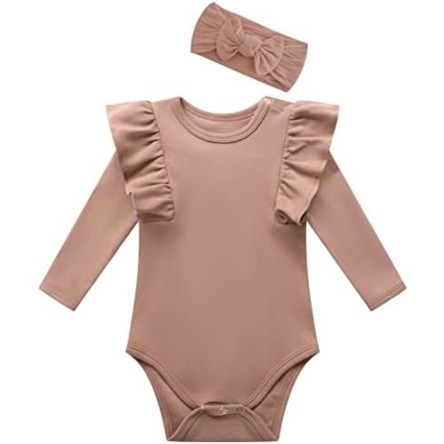 O2 BABY Organic Cotton Baby Girls Romper Bodysuit Jumpsuit with Headband Outfit