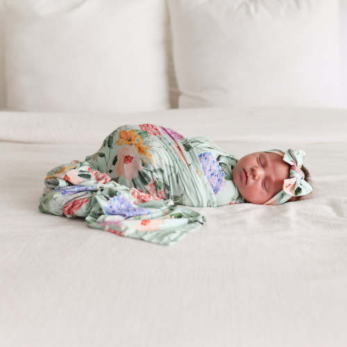 Swaddle & Headband Set | Erin | Floral Baby Girl Swaddle