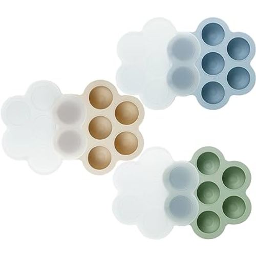 PandaEar 3 Pack Baby Food Freezer Tray with Lids, Silicone Baby Fruit Food Feeder Teether Tray, Baby Food Storage Container Ice Cube Tray Maker for Homemade Baby Food (Blue/Green/Carnation)