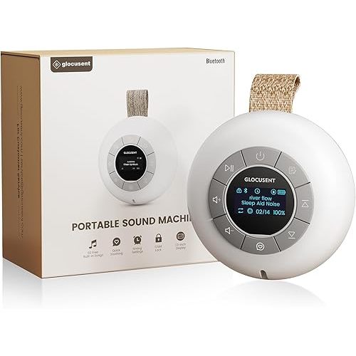 Glocusent Portable Sound Machine for Baby Kids Adults - 62 Sounds & 5W Speaker White Noise Machine for Sleeping, 30-hr Lasting Rechargeable Sound Machine with 4 Timer, Suitable for Home Travel