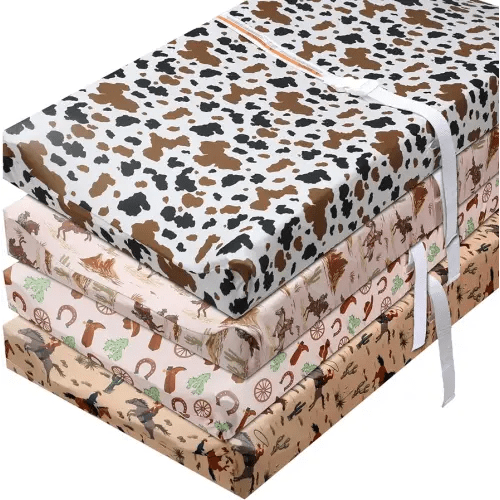 4 Pcs Western Stretchy Baby Changing Pad Covers for Boys and Girls Soft Diaper Changing Table Pad Cover Breathable Comfy Newborn Baby Cradle Sheets Bedding Nursery 32 x 16 x 5 Inch