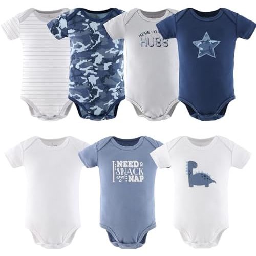 The Peanutshell Baby Boy Short Sleeve Bodysuits - 100% Cotton Outfits for Boys, Sizes 0-24 Months - Blue Camo