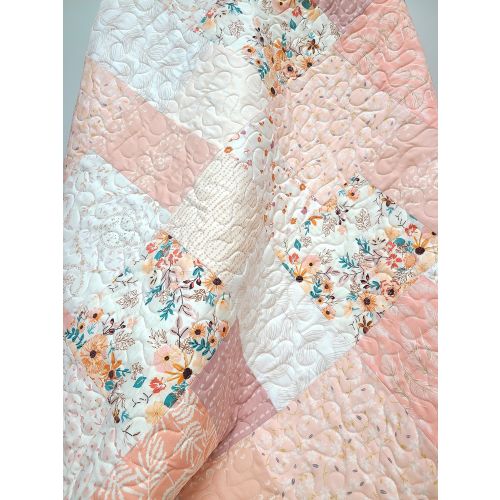 Handmade Farmhouse Baby Girl Quilt: Pink Patchwork Crib Blanket