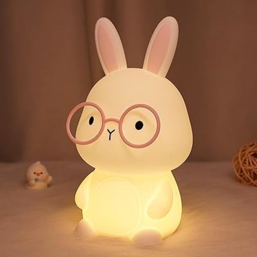 YuanDian Bunny Night Light with 8 Color Lights, Gift for Adults Teens and Babies, Decorate Kids' Bedroom with Cute Silicone Rabbit Nightlights, Animal Lamp Gift for Children and Toddlers