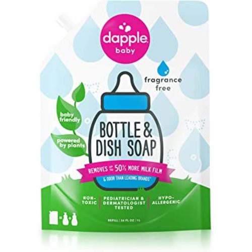 Dapple Baby - Bottle & Dish Soap Eco Refill, Plant Based Bottle Cleaner, Baby Safe Liquid Dish Soap, Fragrance Free Scented - 1 l (Pack of 1)