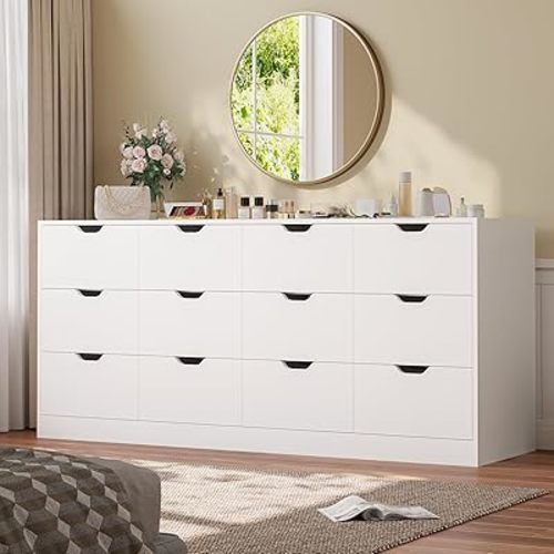 12 Drawer Dresser for Bedroom, Large White Chest of Drawers for Bedroom,Long Modern Dressers with Drawers for Living Room, Hallway