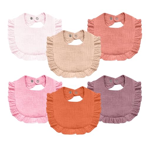 Baby Muslin Bibs,6 Pcs Drool Bandana Bibs for Baby Girl Drooling and Teething,Soft and Absorbent Cotton for Newborn