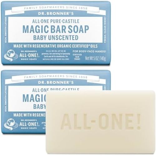 Dr. Bronner's Pure-Castile Bar Soap, Baby Unscented, 5 oz, 2-Pack
