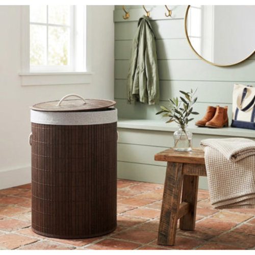 Wrought Studio™ Bamboo Hamper With Lid Round 58 Lt Natural & Reviews | Wayfair