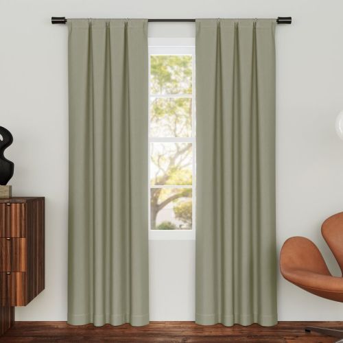 2pc 74"x84" Sun Zero Prescott Herringbone Magnetic Close 100% Blackout Curtain Panel Pair Sage Green