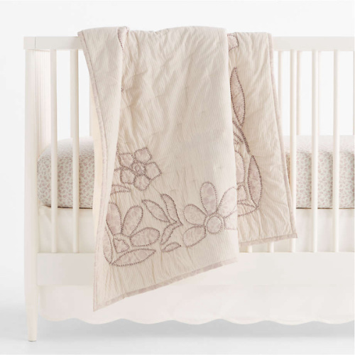 Lucille Floral Applique Hushed Violet Organic Cotton Baby Crib Quilt