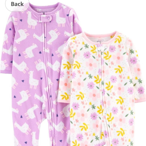 Simple Joys by Carter's Baby Girls' Cotton and Fleece Footed Sleep and Play, Pack of 2