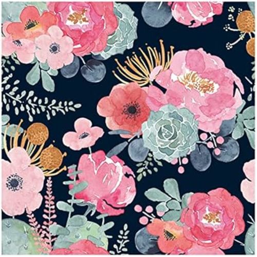 HAOKHOME Peel and Stick Modern Floral Wallpaper Pink/Green/Navy/Orange Vinyl Self Adhesive Contact Paper Decorative 17.3in x 9.8ft