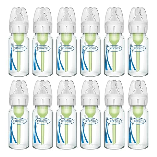 Dr. Brown's Anti-Colic Options+ Narrow Glass Baby Bottle with Level 1 Slow Flow Nipple, BPA-Free, 4 oz/120mL, 1 Count (Pack of 12)