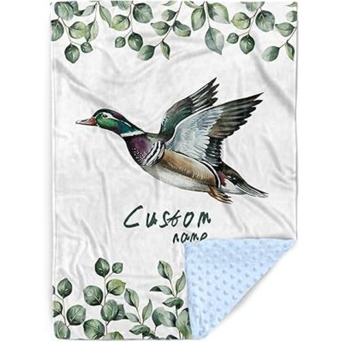Personalized Baby Blanket with Name – Mallard Pattern Soft Receiving Blanket for Newborn Boys Girls, Custom, Hunting Theme Nursery Decor for Toddlers
