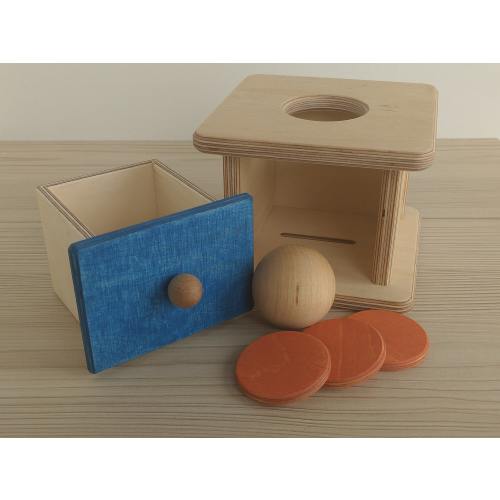 Montessori Imbucare Box with Ball and Coins, Wooden Baby Toy