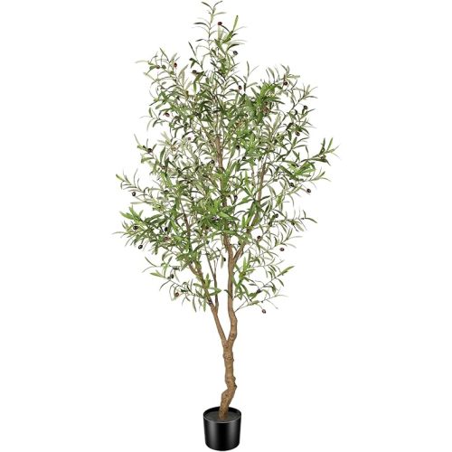 FEELEAD 7ft Faux Olive Tree - Fake Potted Olive Silk Tree with Planter Natural Olive Branches and Realistic Leaves Artificial Tree for Home House Office Decor Indoor