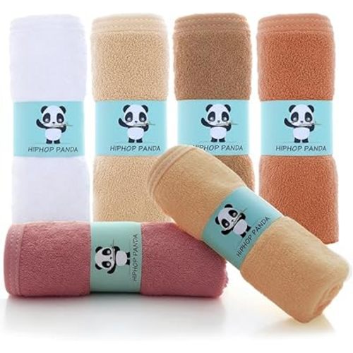 HIPHOP PANDA Baby Washcloths, Rayon Made from Bamboo - 2 Layer Ultra Soft Absorbent Newborn Bath Face Towel - Reusable Baby Wipes for Delicate Skin - Blush and Mocha, 6 Pack