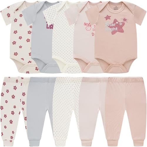 Baby Newborn Layette 10-Piece Sets Cotton Bodysuits Pants Sets for Baby Boys Girls Toddler Unisex Baby Gift Set