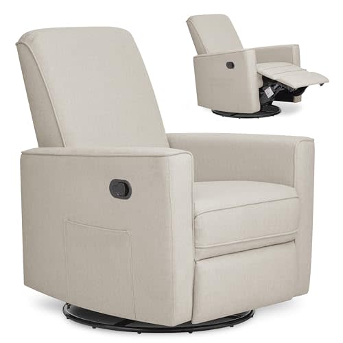 Evolur Raleigh Upholstered Manual Glider Recliner– Rocking & 360° Swivel with Smooth Glide – Greenguard Gold & FSC Certified – Modern Nursery and Living Room Chair in Light Sand