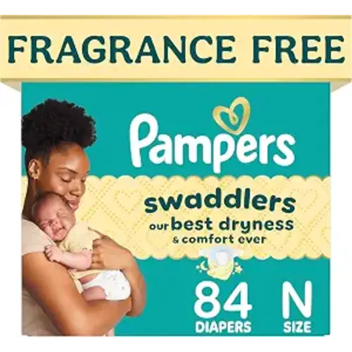 Pampers Swaddlers Diapers, Size 0 (up to 10 lbs), 84 Count, Hypoallergenic, Absorbent, Keeps Baby Dry and Comfortable, Skin Safe Disposable Newborn Baby Diaper